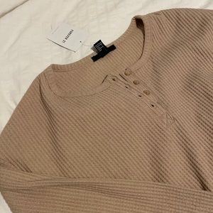 Forever 21 Tan Cropped Henley Tank